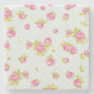 Dessous-de-verre En Pierre Motif de papier peint d'élégance des roses roses 4