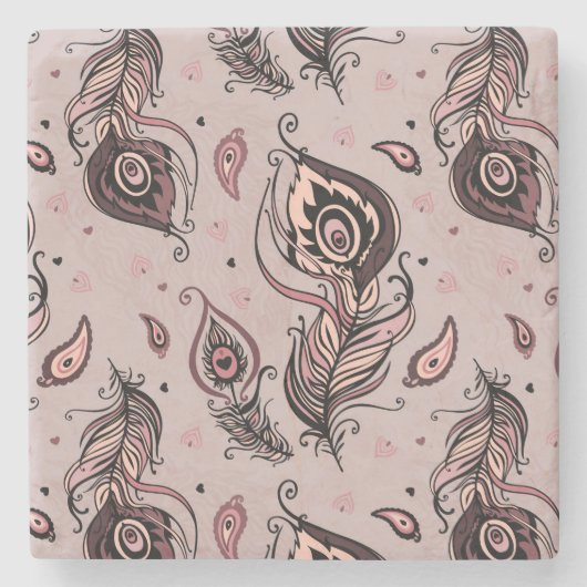 Dessous-de-verre En Pierre Motif de plume de paon (Devant)