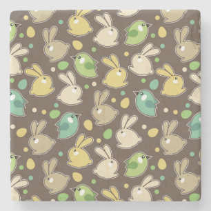 Dessous-de-verre En Pierre motif de ressort avec des oeufs de pâques, oiseau