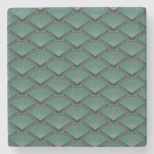 Dessous-de-verre En Pierre Motif de style Art déco en vert turquoise (Devant)