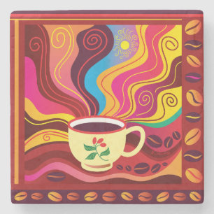 Dessous-de-verre En Pierre Motif de tasse de café fumant