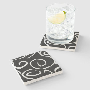 Dessous-de-verre En Pierre Motif de torsades, Motif de tourbillons, noir et b