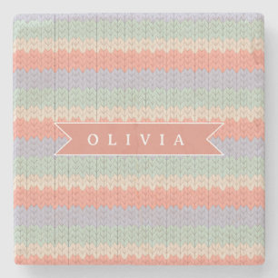 Dessous-de-verre En Pierre Motif de tricot pastel scandinave personnalisé nom