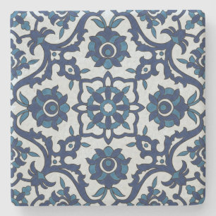 Dessous-de-verre En Pierre Motif de tuiles florales Azulejos bleu-portugais