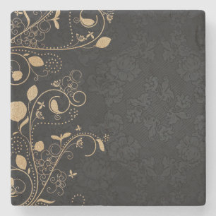 Dessous-de-verre En Pierre Motif décoratif noir et or