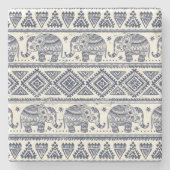 Dessous-de-verre En Pierre Motif d'éléphant ethnique bleu (Devant)