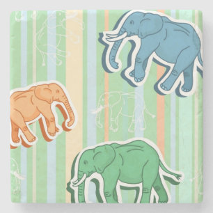 Dessous-de-verre En Pierre Motif d'éléphant sur les rayures vertes