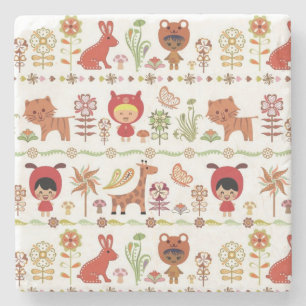 Dessous-de-verre En Pierre Motif d'enfant et d'animaux