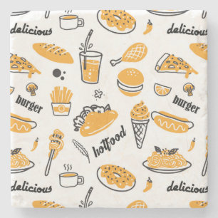 Dessous-de-verre En Pierre Motif d'esquisse Retro Fast Food