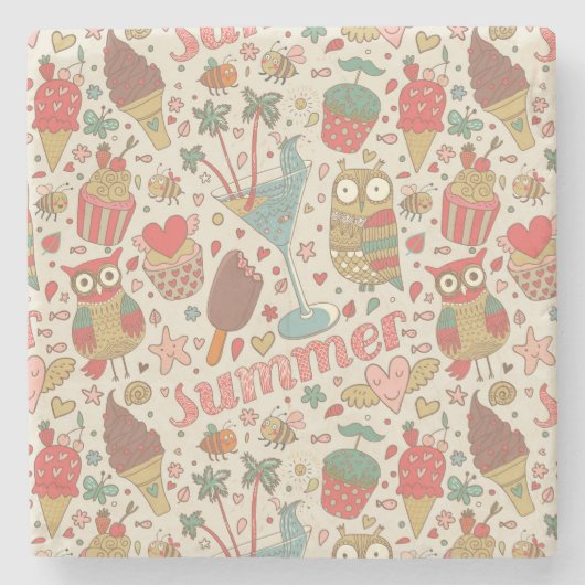 Dessous-de-verre En Pierre Motif D'Été Avec Glace (Devant)