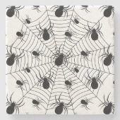 Dessous-de-verre En Pierre Motif d'Halloween Black White araignées (Devant)