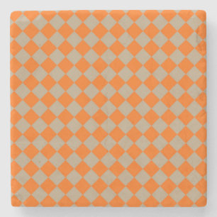 Dessous-de-verre En Pierre Motif diamant à carreaux taupe orange