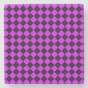 Dessous-de-verre En Pierre Motif diamant damier noir violet