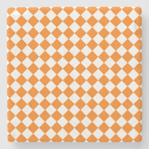 Dessous-de-verre En Pierre Motif diamant Orange White Checker