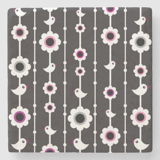 Dessous-de-verre En Pierre motif d'oiseau et de fleurs (Devant)