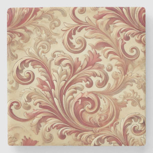 Dessous-de-verre En Pierre Motif doux rouge et or Damask