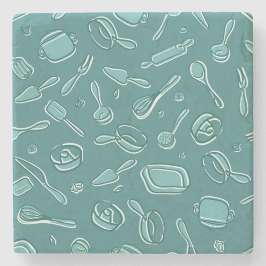 Dessous-de-verre En Pierre Motif d'ustensiles de cuisine (Devant)