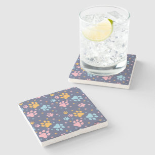 Dessous-de-verre En Pierre Motif Empreintes de Patte d'Animaux Colorés