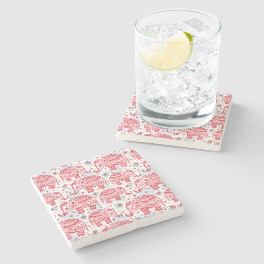 Dessous-de-verre En Pierre Motif ethnique rouge d'éléphant (Côté)