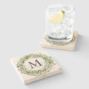 Dessous-de-verre En Pierre Motif Feuille de couronnes de couronnes vertes