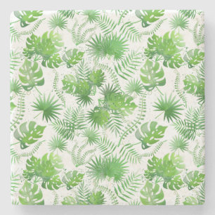 Dessous-de-verre En Pierre motif Feuille vert 3D 01A Bleu BG
