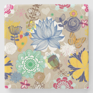 Dessous-de-verre En Pierre Motif floral dans le rétro style 3