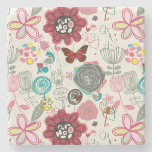 Dessous-de-verre En Pierre Motif floral dans le rétro style 5