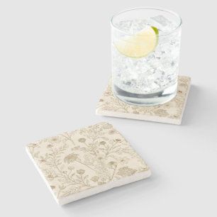 Dessous-de-verre En Pierre Motif floral de dessin au trait botanique sépia an