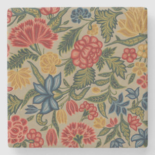 Dessous-de-verre En Pierre Motif floral en broderie laine vintage rouge et or