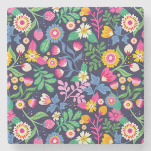 Dessous-de-verre En Pierre Motif floral exotique peint à la main
