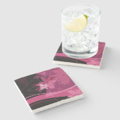 Dessous-de-verre En Pierre Motif floral magenta (Côté)