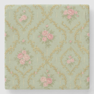 Dessous-de-verre En Pierre Motif floral Rococo élégant dans des pastels doux