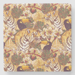 Dessous-de-verre En Pierre Motif floral tropical avec le tigre