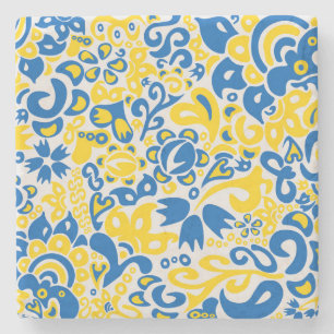 Dessous-de-verre En Pierre Motif folklorique aux couleurs du drapeau ukrainie