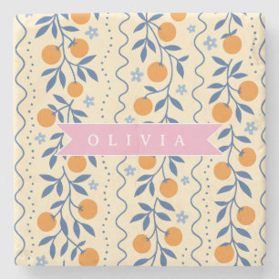 Dessous-de-verre En Pierre Motif folklorique de citrus rétro mignon personnal