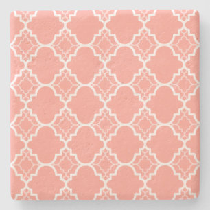 Dessous-de-verre En Pierre Motif géométrique rose de corail de Quatrefoil