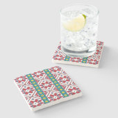 Dessous-de-verre En Pierre Motif géométrique tribal rouge, bleu et blanc étoi (Côté)