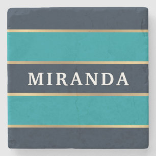 Dessous-de-verre En Pierre Motif Gras bleu marine Gold Stripe