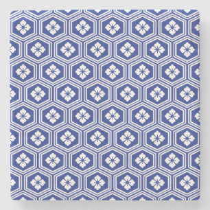 Dessous-de-verre En Pierre Motif japonais Kikkō Bleu et blanc