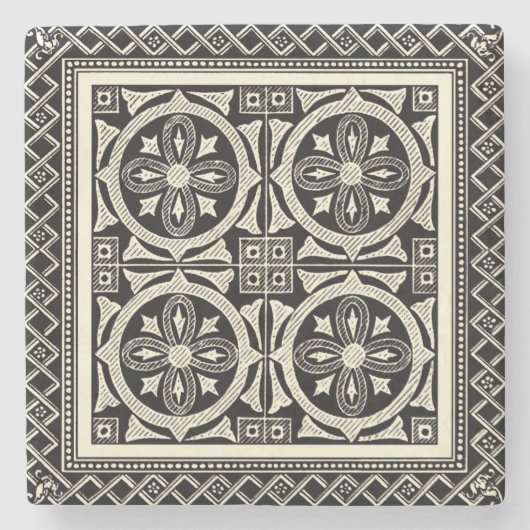 Dessous-de-verre En Pierre Motif Mandala noir et blanc par Vision Studio (Devant)