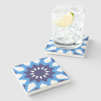 Dessous-de-verre En Pierre Motif Marocain Bleu Et Blanc