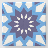 Dessous-de-verre En Pierre Motif Marocain Bleu Et Blanc (Devant)