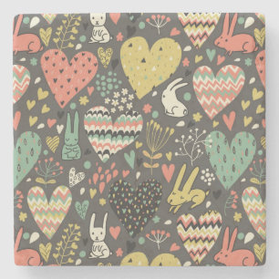 Dessous-de-verre En Pierre Motif mignon de lapins d'amour avec des coeurs