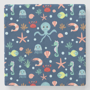 Dessous-de-verre En Pierre Motif mignon de vie marine de l'océan