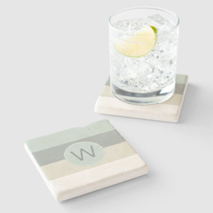Dessous-de-verre En Pierre Motif minimaliste à bandes calmantes avec Monogram