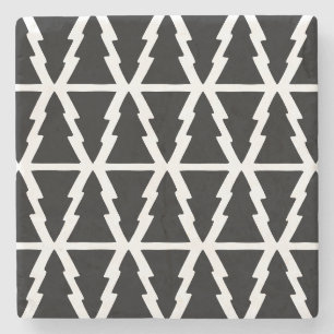 Dessous-de-verre En Pierre Motif minimaliste d'arbre de Noël noir et blanc