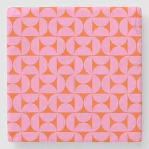 Dessous-de-verre En Pierre Motif moderne rose Et orange Du Milieu Du Siècle