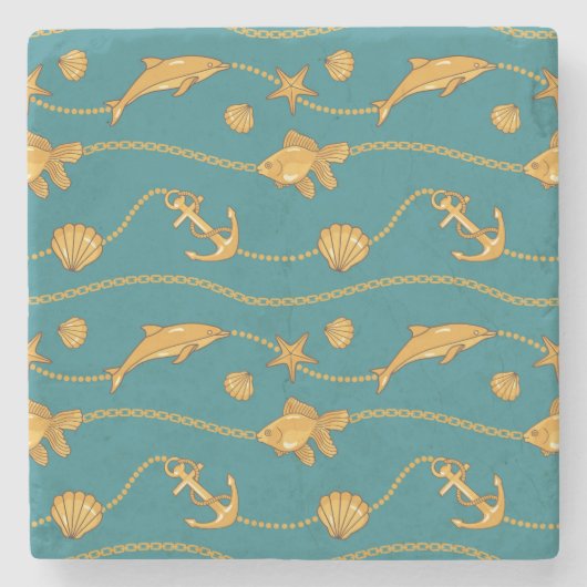 Dessous-de-verre En Pierre Motif nautique d'or (Devant)