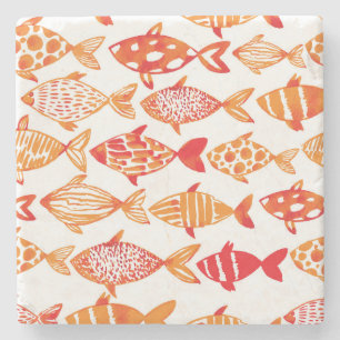 Dessous-de-verre En Pierre Motif orange lumineux de poissons d'aquarelle