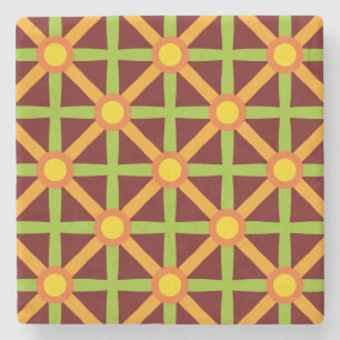 Dessous-de-verre En Pierre Motif orange vert et jaune inspiré des rétro